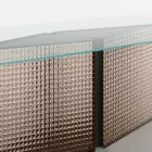 Table with shaped glass top and fused glass and metal base - Foglietto Viadurini