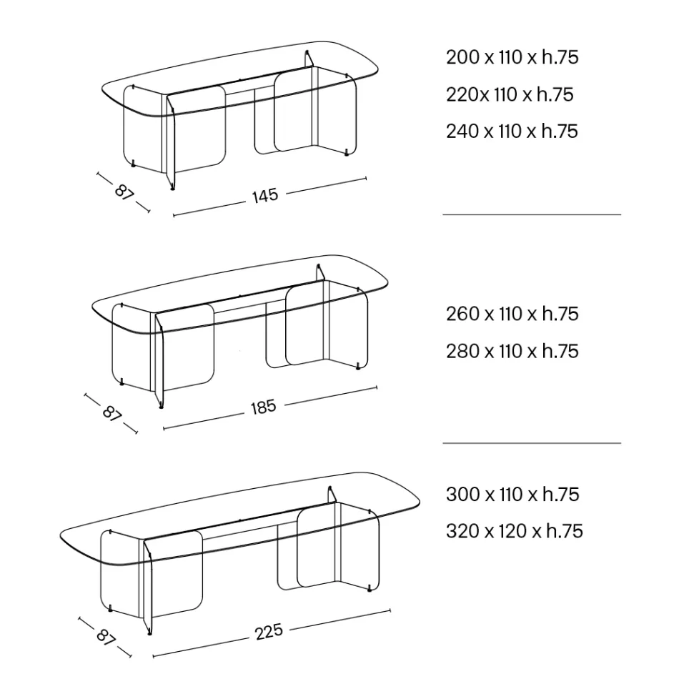 Table with shaped glass top and curved metal base - Piacere Viadurini