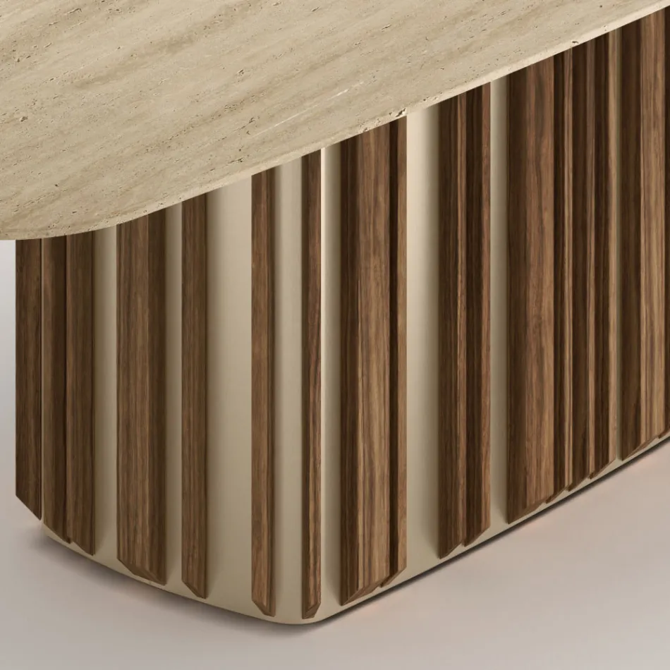 Lunaria Table with Marble Top and Metal Base, Made in Italy Viadurini