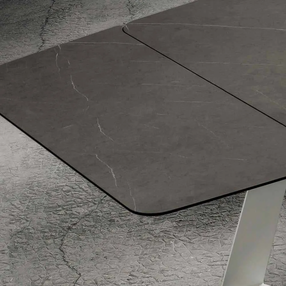 Extendable Kitchen Table Up to 280 cm Marble Effect Made in Italy - Pinocchio Viadurini