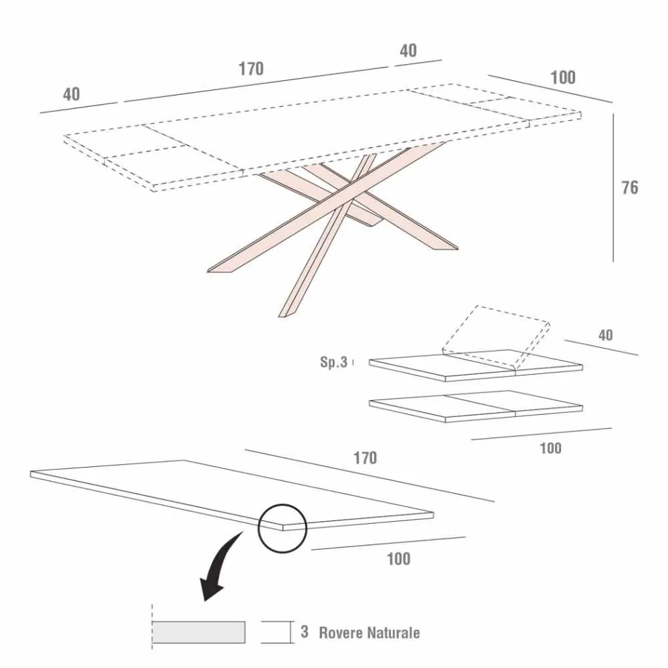 Extendable Kitchen Table Up to 280 cm in Wood Made in Italy - Carlino Viadurini