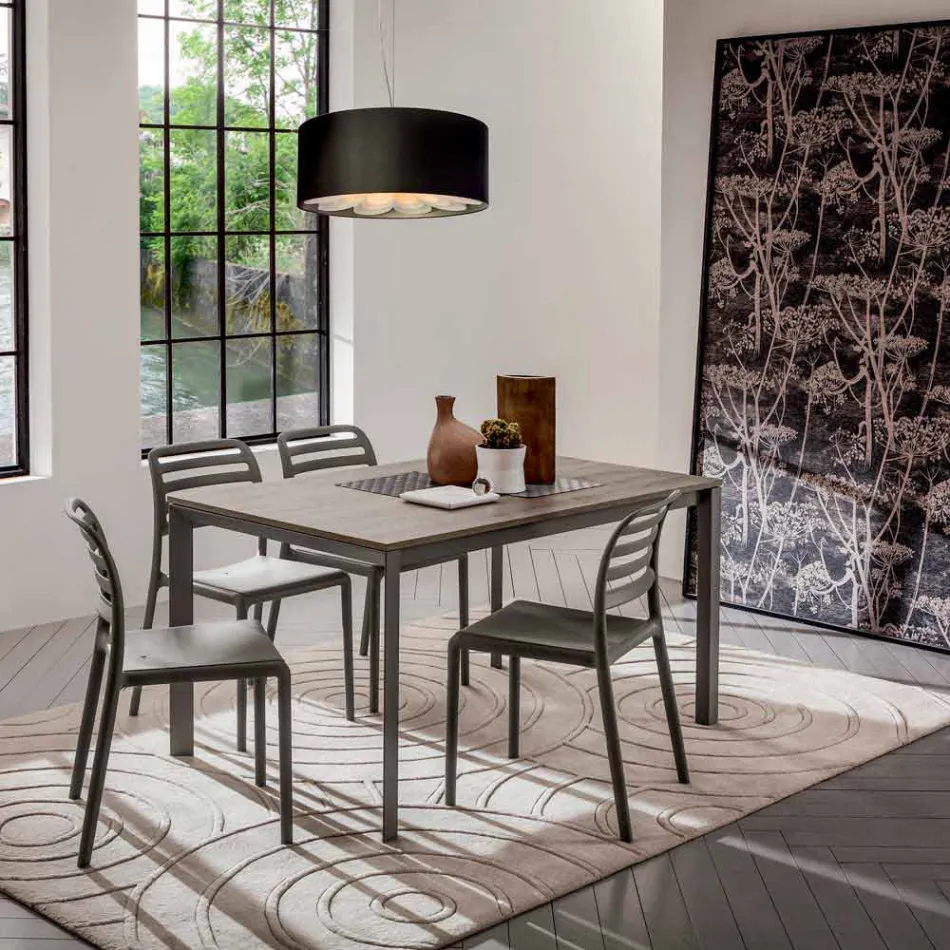 Kitchen Table with Melamine Top and Metal Base Made in Italy - Spilla Viadurini