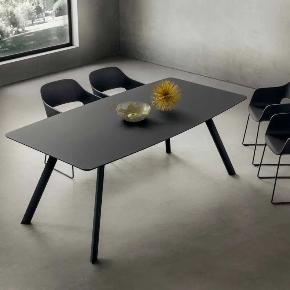 Kitchen Table in Laminated Fenix and Black Aluminum Made in Italy - Lingotto Viadurini