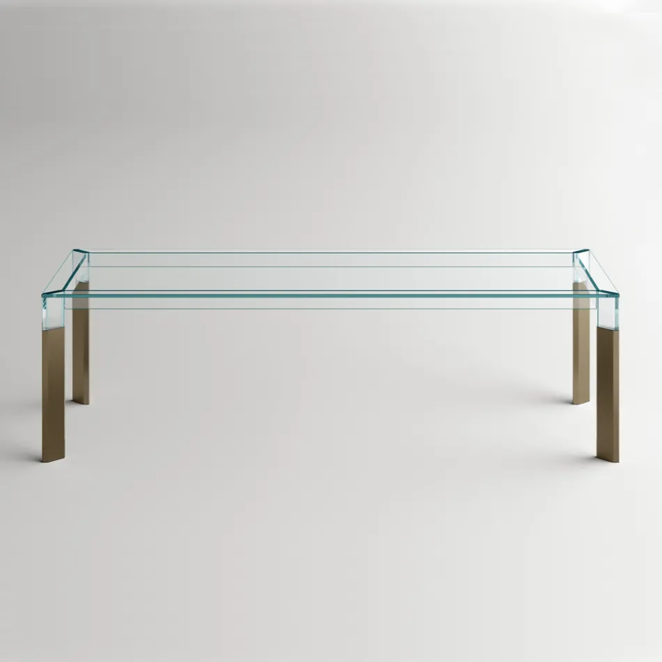 Kitchen Table in Extra-clear Glass with Wooden Legs Made in Italy - Super Viadurini