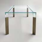 Kitchen Table in Extra-clear Glass with Wooden Legs Made in Italy - Super Viadurini
