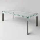 Kitchen Table in Extra-clear Glass with Wooden Legs Made in Italy - Super Viadurini