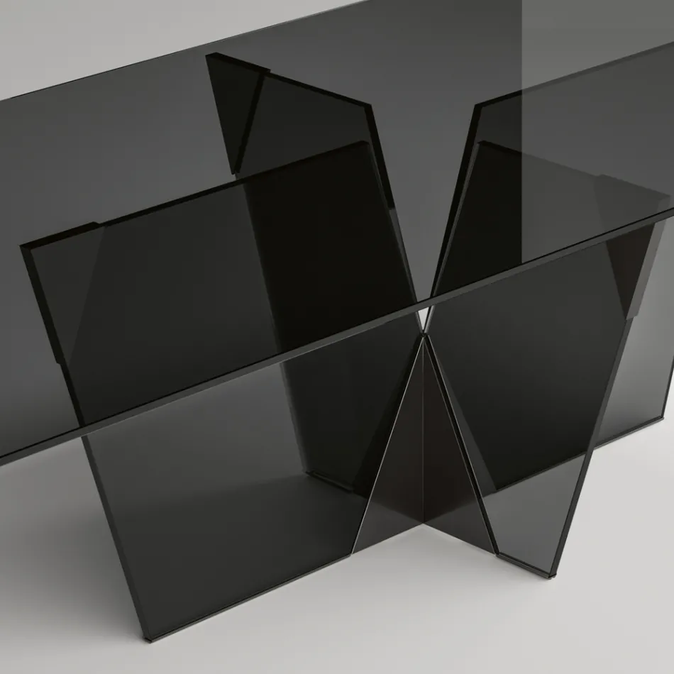 Rectangular Kitchen Table with Glass Top and Base Made in Italy - Tiseo Viadurini