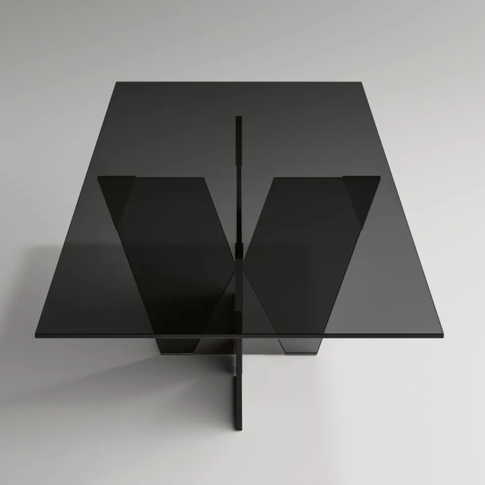 Rectangular Kitchen Table with Glass Top and Base Made in Italy - Tiseo Viadurini