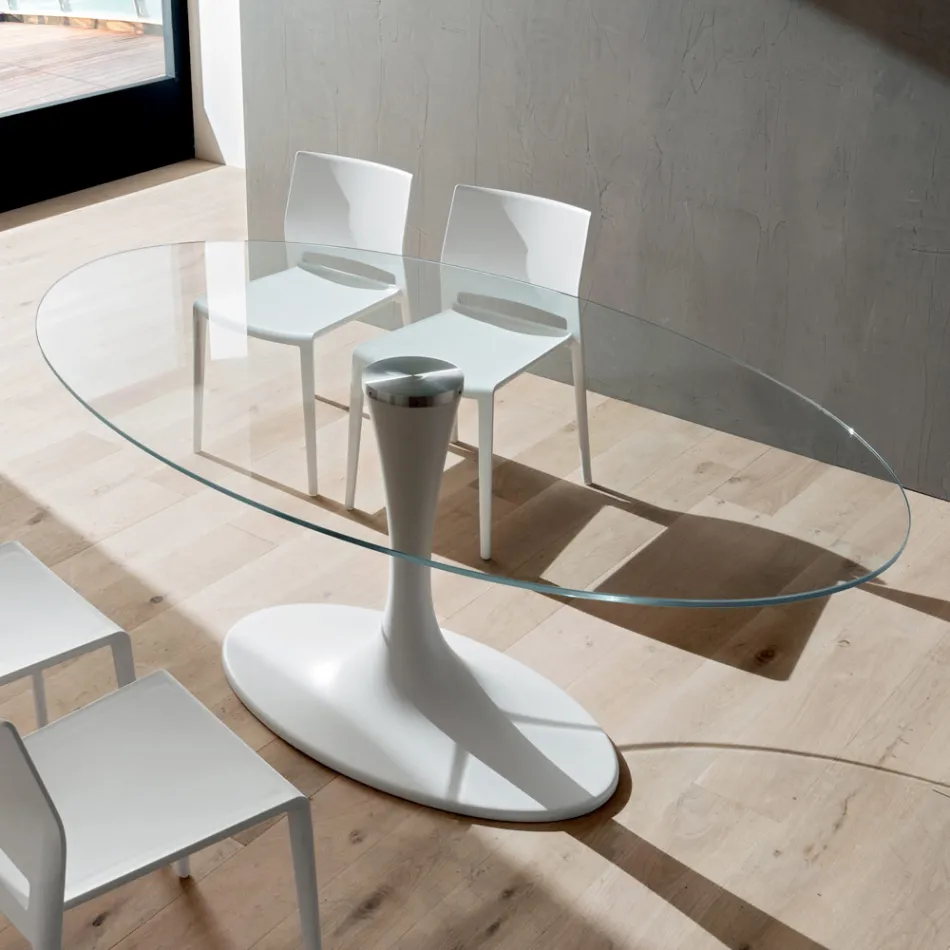 Luxury Kitchen Table in Tempered Glass and Marble Made in Italy - Brontolo Viadurini