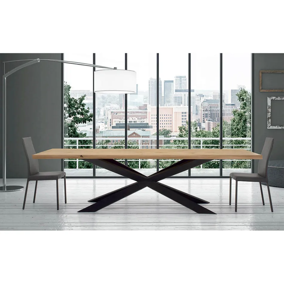 Modern Kitchen Table in Veneered Wood and Steel Made in Italy - Grotta Viadurini