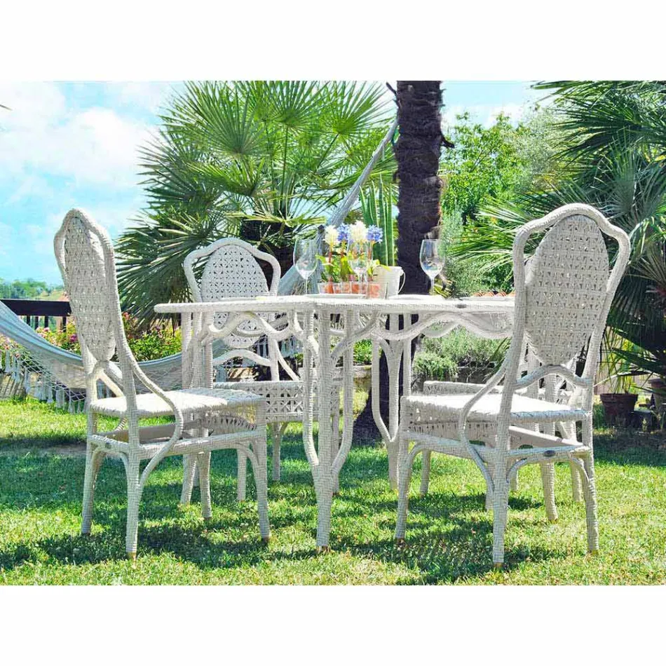 Table with glass top garden design Romeo, handmade Viadurini