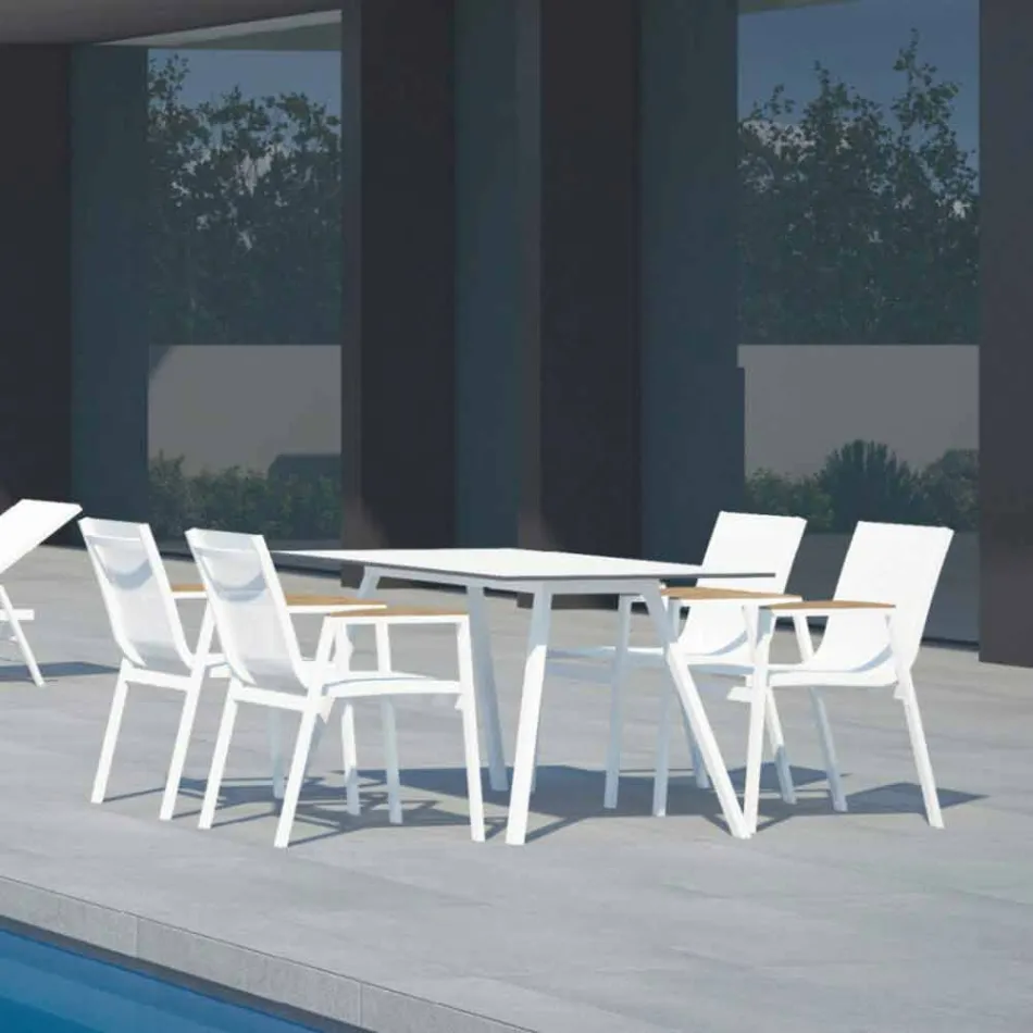 Garden Table in White Aluminum and Laminate Modern Design - Oceania2 Viadurini