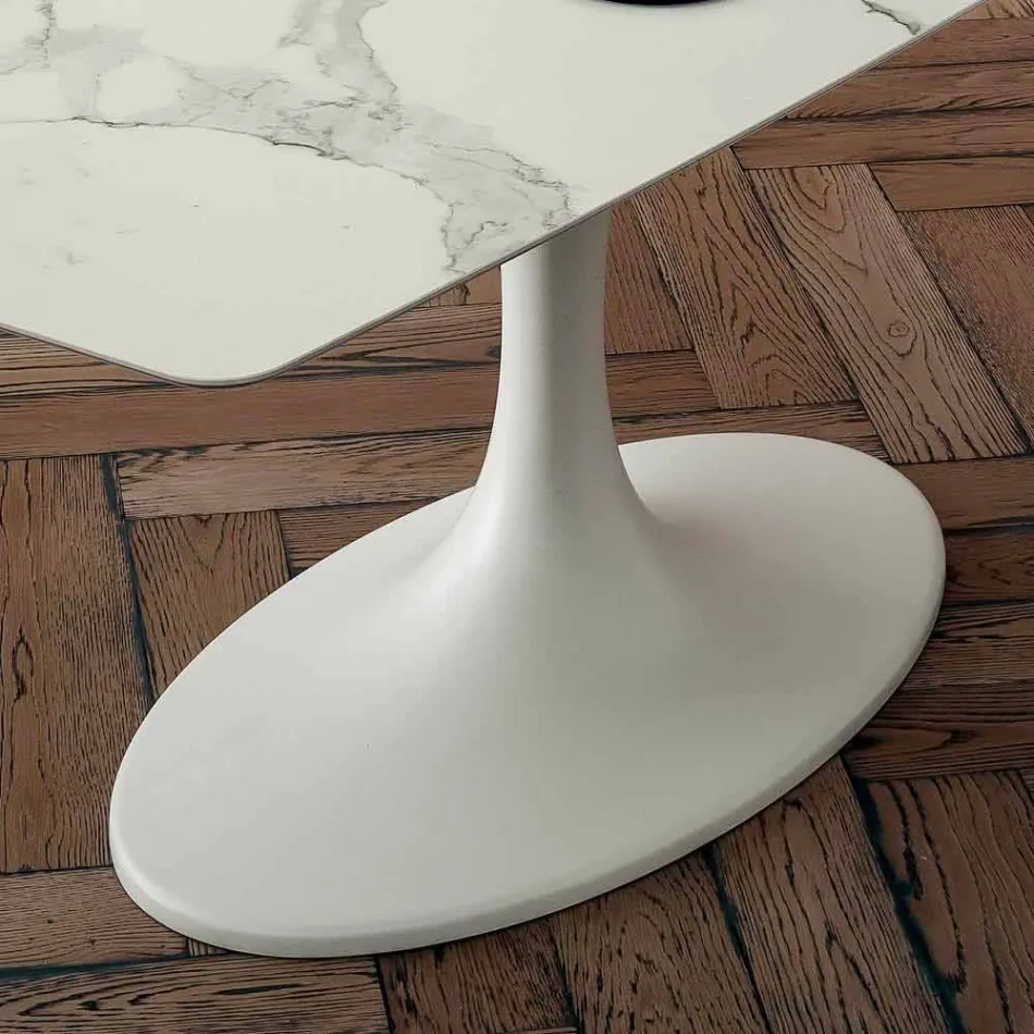 Barrel Dining Table in Laminam and Synthetic Marble Made in Italy - Brontolo Viadurini