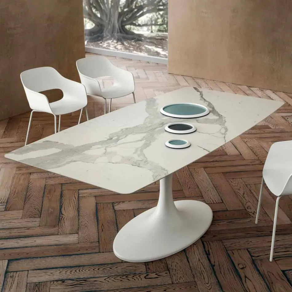Barrel Dining Table in Laminam and Synthetic Marble Made in Italy - Brontolo Viadurini