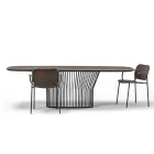 Barrel Dining Table in Wood and Black Metal Made in Italy - Alfero Viadurini