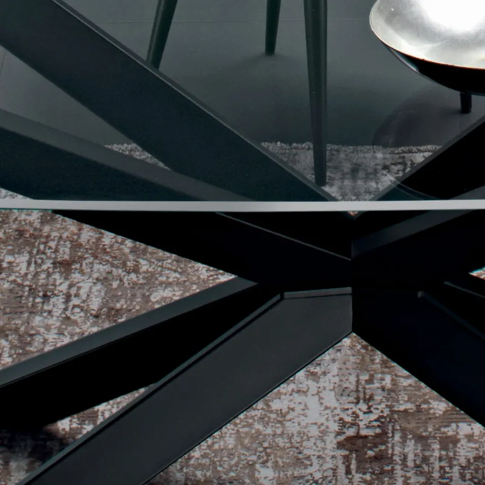 Barrel Dining Table in Glass and Steel Made in Italy - Grotta Viadurini