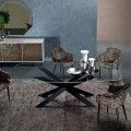 Barrel Dining Table in Glass and Steel Made in Italy - Grotta