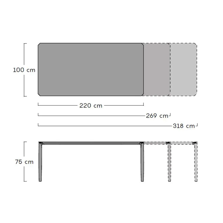Extendable Outdoor Dining Table 318 cm in Aluminum and Stoneware - Filomena Viadurini