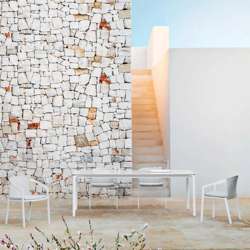 Extendable Outdoor Dining Table 318 cm in Aluminum and Stoneware - Filomena Viadurini
