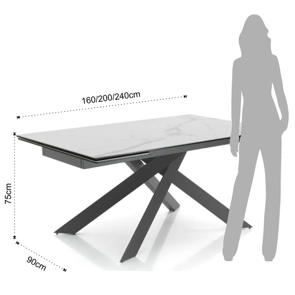 Extendable Dining Table to 240 cm in Ceramic and Steel - Relief Viadurini