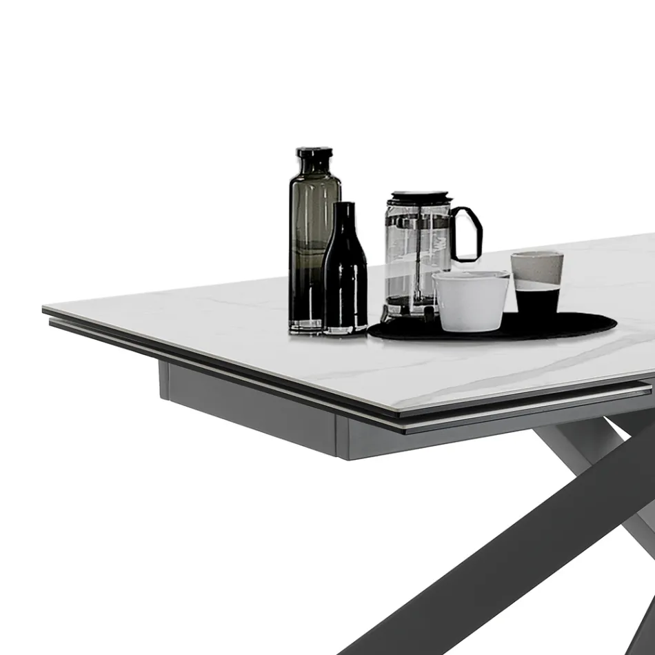 Extendable Dining Table to 240 cm in Ceramic and Steel - Relief Viadurini