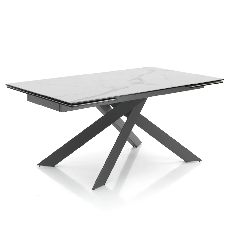 Extendable Dining Table to 240 cm in Ceramic and Steel - Relief Viadurini