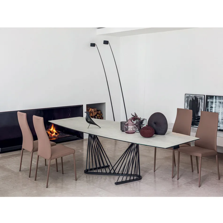 Dining Table Extendable to 290 cm in Metal and Ceramic Top - Ricolo Viadurini