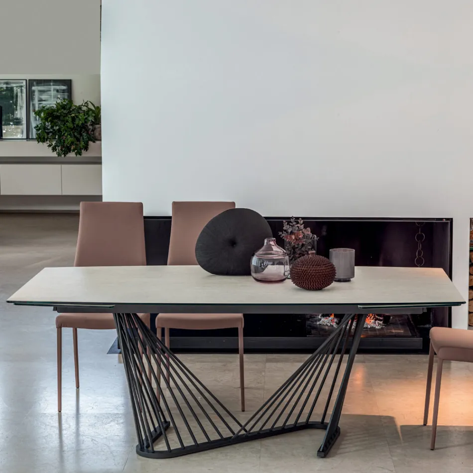 Dining Table Extendable to 290 cm in Metal and Ceramic Top - Ricolo Viadurini