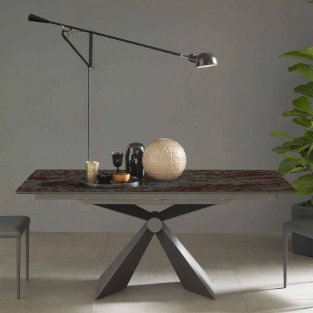Extendable Dining Table to 298 cm in Metal and Ceramic Top - Anaconda Viadurini