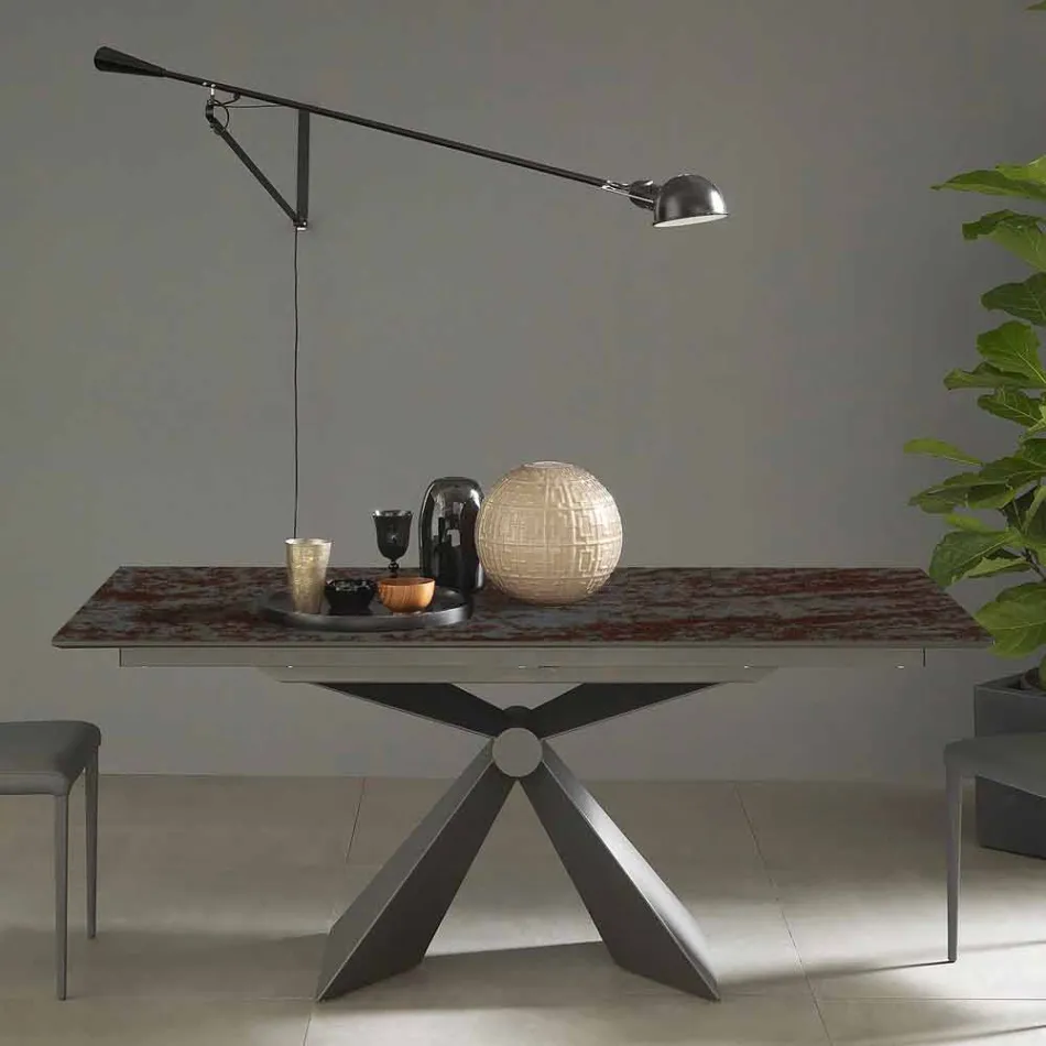 Extendable Dining Table to 298 cm in Metal and Ceramic Top - Anaconda Viadurini