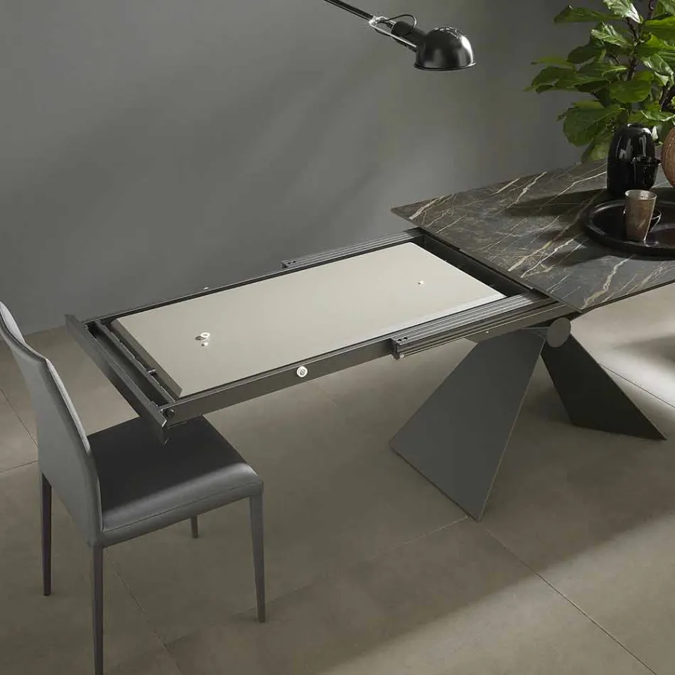 Extendable Dining Table to 298 cm in Metal and Ceramic Top - Anaconda Viadurini