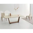 Extendable Dining Table to 3 m in Ceramic and Wooden Legs - Cesteo Viadurini