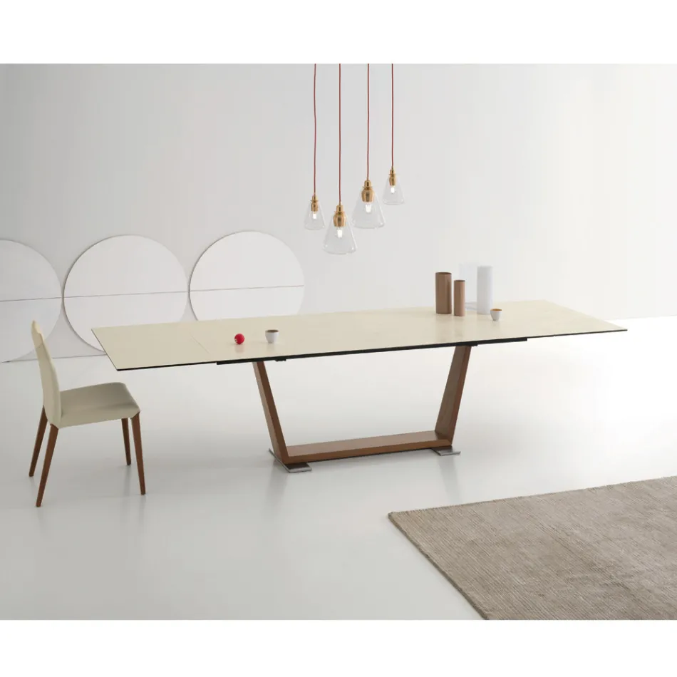 Extendable Dining Table to 3 m in Ceramic and Wooden Legs - Cesteo Viadurini