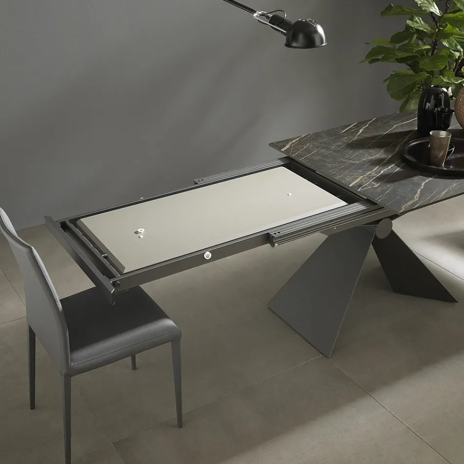 Extendable Dining Table Up to 298 cm in Ceramic Made in Italy - Anaconda Viadurini