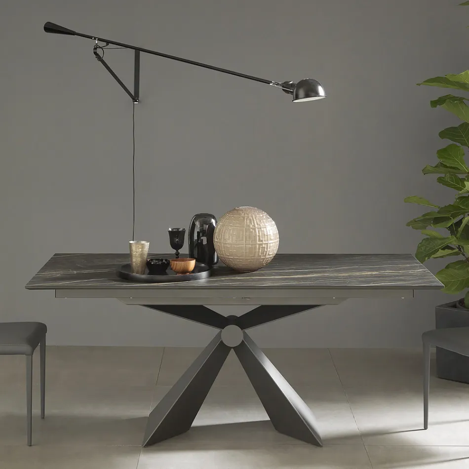 Extendable Dining Table Up to 298 cm in Ceramic Made in Italy - Anaconda Viadurini