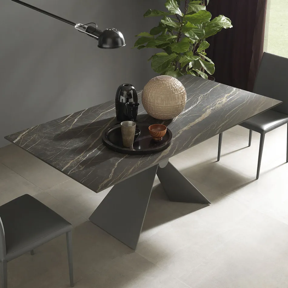 Extendable Dining Table Up to 298 cm in Ceramic Made in Italy - Anaconda Viadurini