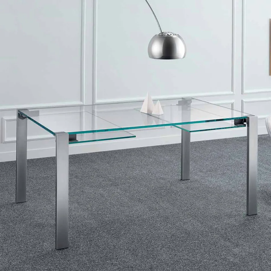 Extendable Dining Table in Extralight Glass and Metal Made in Italy - Sopot Viadurini