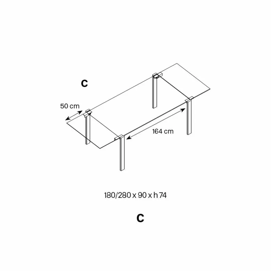 Extendable Dining Table in Extralight Glass and Metal Made in Italy - Sopot Viadurini