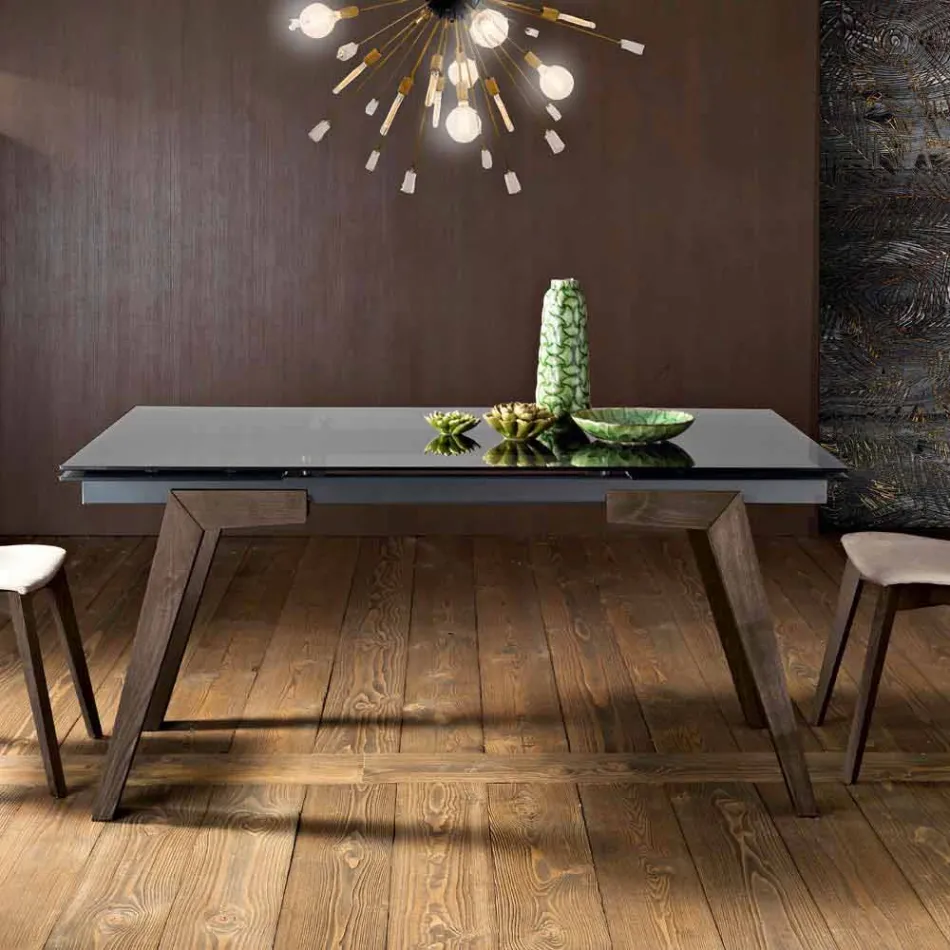 Dimitri extensible smoked glass dining table made in Italy Viadurini