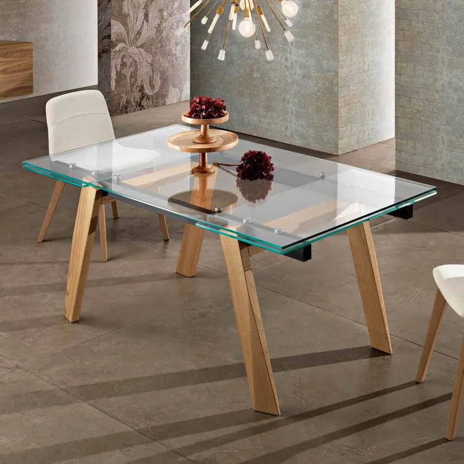 Extendable modern glass dining table made in Italy, Azad Viadurini