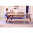 Handcrafted Dining Table in Hpl and Solid Mahogany Made in Italy - Oak Viadurini
