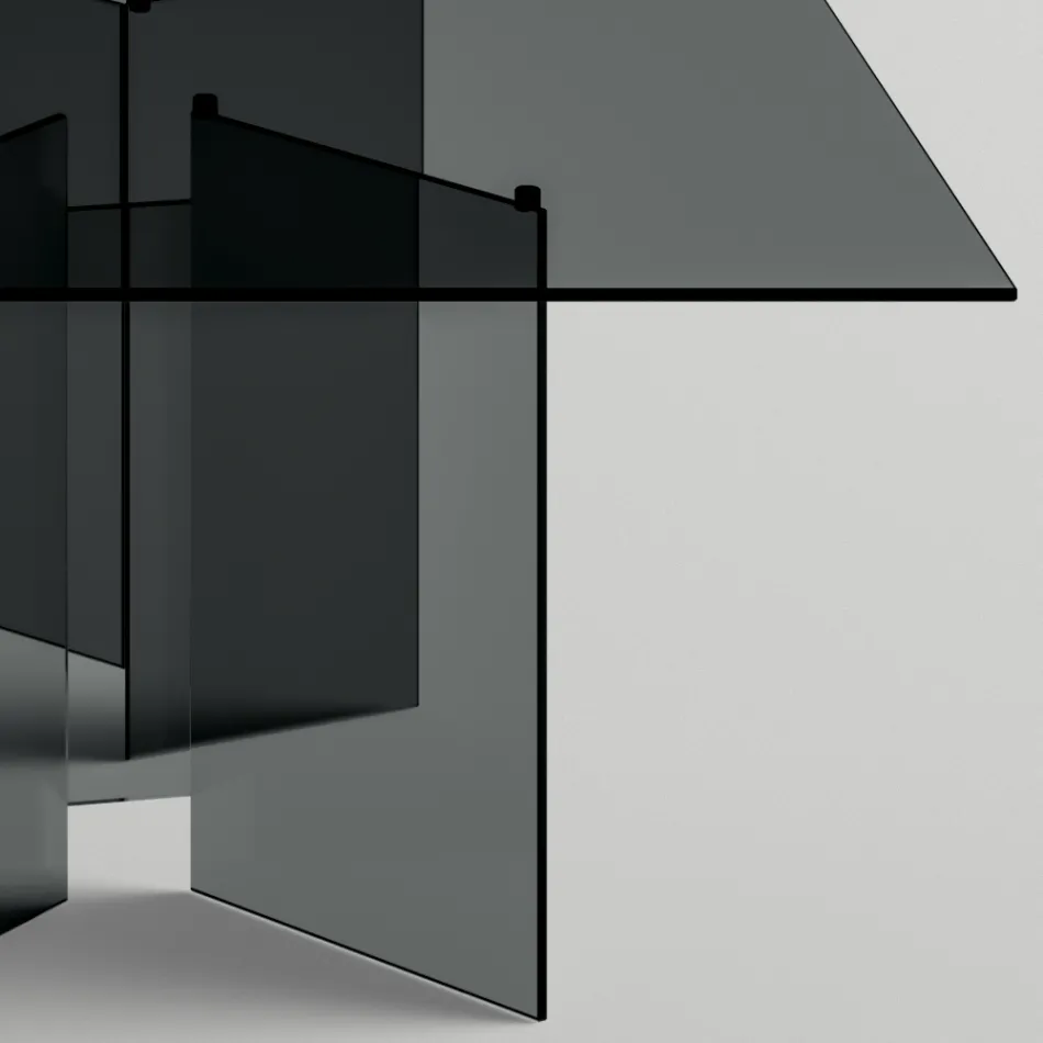 Dining Table with Base and Rectangular Glass Top Made in Italy - Thommy Viadurini