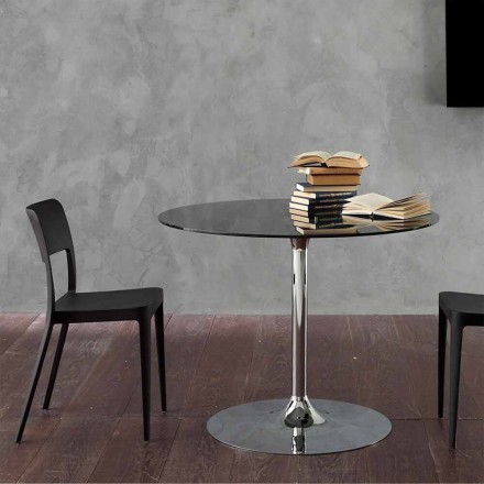 Dining Table with Crystal Top and Chromed Base Made in Italy - Tallio Viadurini