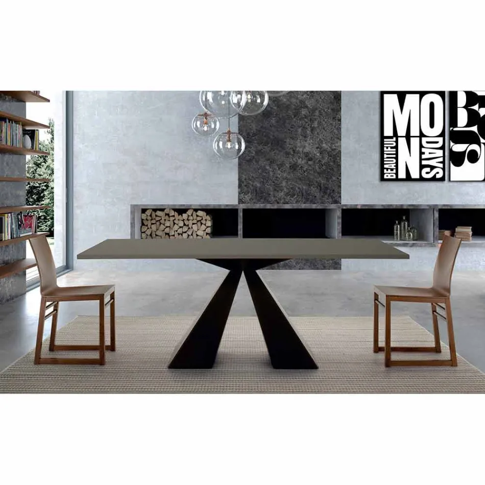 Dining Table with Fenix Top and Steel Base Made in Italy - Dalmata Viadurini