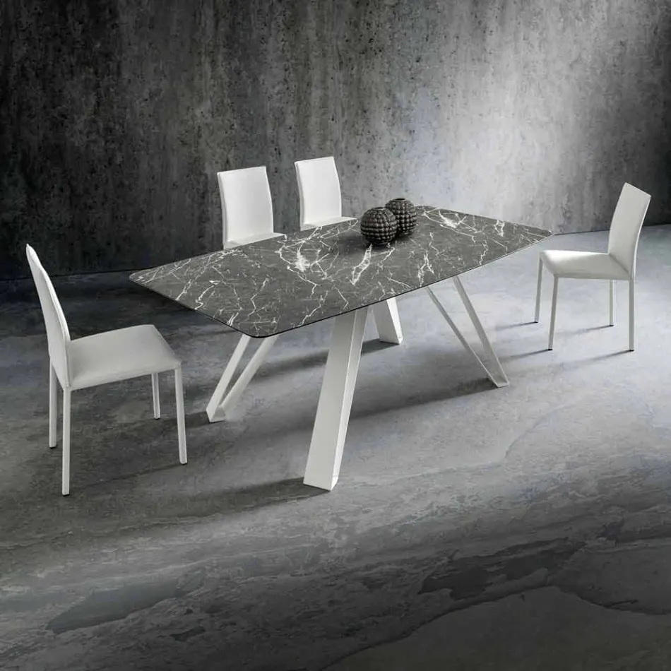 Dining Table with Hpl Top and Metal Base Made in Italy - Aresto Viadurini