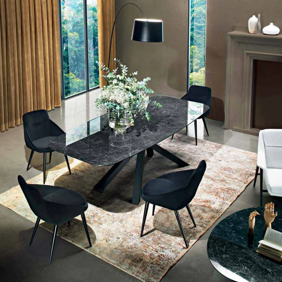 Dining Table with Top in Precious Made in Italy Hypermarble - Settimmio Viadurini