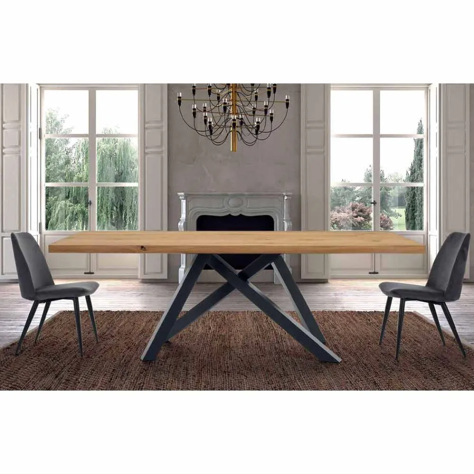 Dining Table with Veneered Wood Top Made in Italy - Settimmio Viadurini