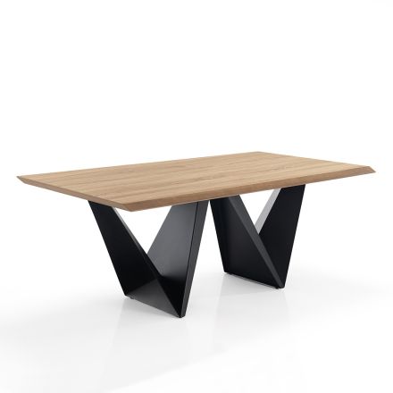 Dining Table with Top in Mdf Veneered Oak Finish - Helene Viadurini