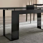 Dining Table with Smoked Glass Top and Metal Base 4 Dimensions - Speck Viadurini