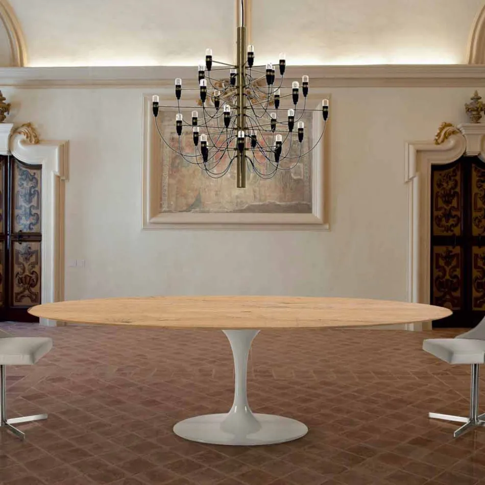 Dining Table with Oval Top Made in Italy Precious Veneer - Dollars Viadurini